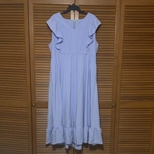 NWOT Light Blue V Neck Maxi Dress Flutter Sleeves 3X